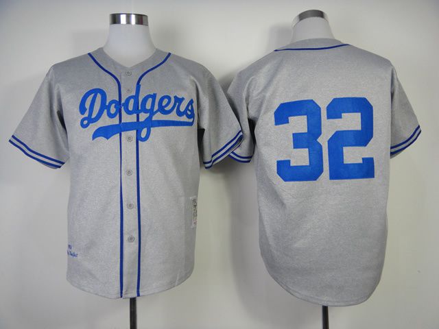 Men Los Angeles Dodgers #32 Koufax Grey Throwback 1955 MLB Jerseys->los angeles dodgers->MLB Jersey
